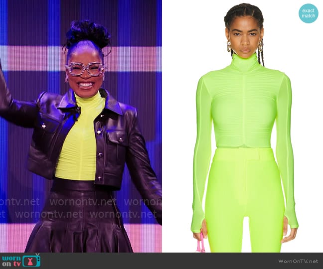 Alex Perry Lark Turtleneck Long Sleeve Ruched Bodysuit worn by Keke Palmer on Password