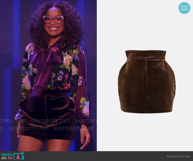 Alex Perry Soane velvet miniskirt worn by Keke Palmer on Password