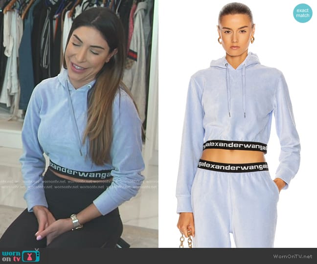 Alexander Wang Corduroy Logo Elastic Cropped Long Sleeve Hoodie worn by Taleen Marie (Taleen Marie) on The Real Housewives of Dubai