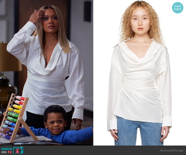 Alexander Wang Gathered Shirt worn by Fatima (Crystal Hayslett) on Tyler Perrys Sistas