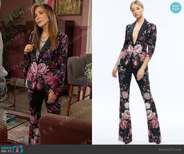 Alice + Olivia Breann Floral-print Blazer and Pants worn by Kate Roberts (Lauren Koslow) on Days of our Lives