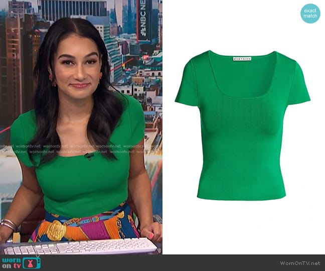 Alice + Olivia Klein Squareneck Knit Shell worn by Morgan Radford on NBC News Daily