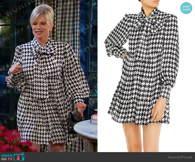 Alice + Olivia Rowen Houndstooth Bow Mini Dress worn by Kayla Brady (Mary Beth Evans) on Days of our Lives