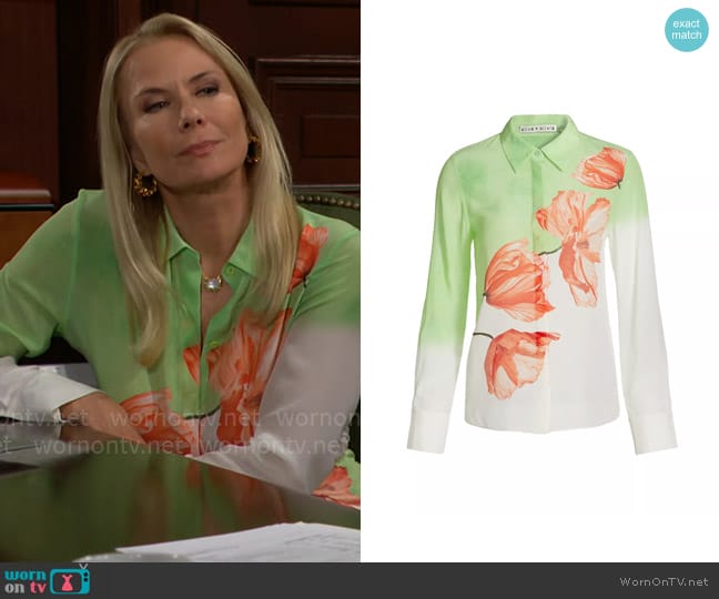 Alice + Olivia Brady Shirt in Dream Life Sharp Green worn by Brooke Logan (Katherine Kelly Lang) on The Bold and the Beautiful