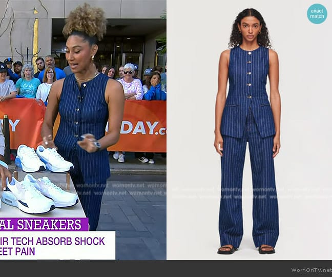 Algne Leo Denim Pinstripe Waistcoat worn by Ally Love on Today