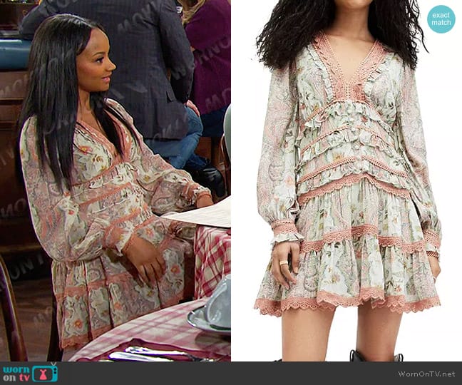 All Saints Zora Cascade Dress in Spring Green worn by Chanel Dupree (Raven Bowens) on Days of our Lives