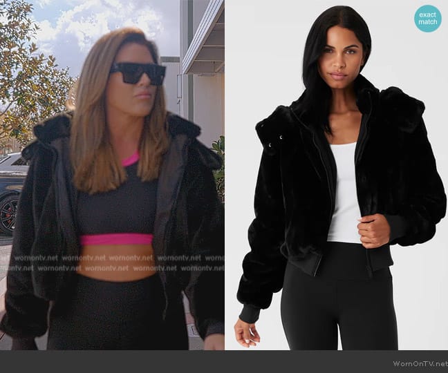 Faux Fur Foxy Jacket by Alo Yoga worn by Emily Simpson on The Real Housewives of Orange County