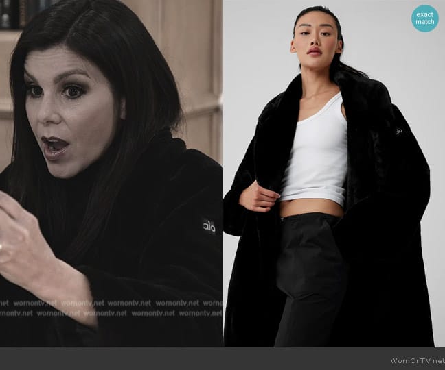 Alo Yoga Oversized Faux Fur Trench Coat worn by Heather Dubrow on The Real Housewives of Orange County