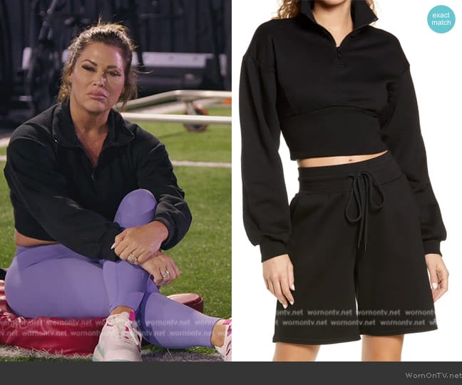 Alo Vixen Fleece Crop Sweatshirt worn by Emily Simpson on The Real Housewives of Orange County