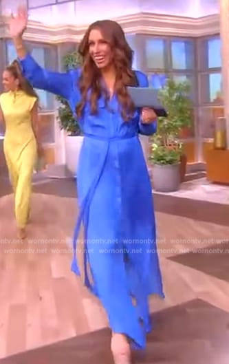 Alyssa’s blue satin shirtdress on The View