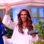 Alyssa’s white shirred blouse on The View