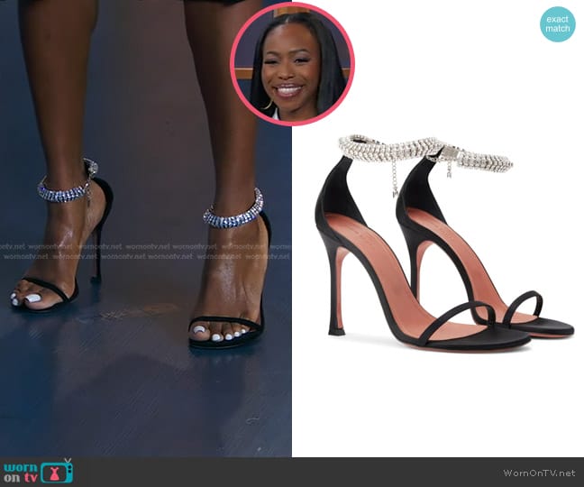 Amina Muaddi Iman 105mm Satin Sandals worn by Kahlana Barfield Brown on Good Morning America