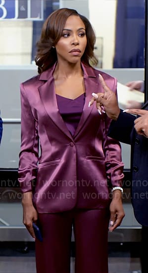 Andi's purple satin suit on Tyler Perrys Sistas