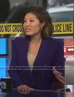 Angela Cenedella’s purple double breasted blazer on NBC News Daily