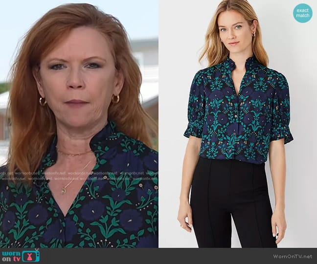 Ann Taylor Floral Ruffle Button Top worn by Kelly O’Donnell on NBC News Daily