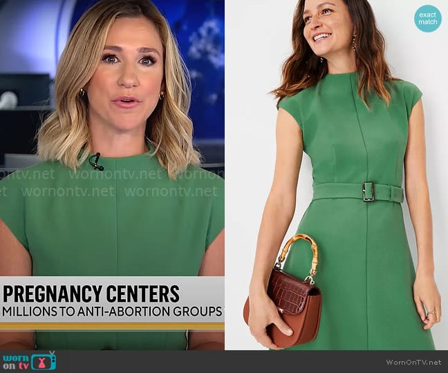 Ann Taylor Mock Neck Belted Flare Dress worn by Caitlin Huey-Burns on CBS Mornings