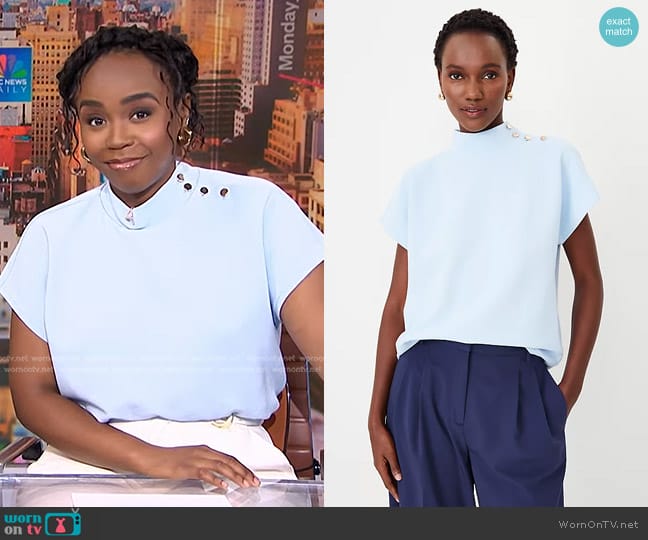 Ann Taylor Shoulder Button Mock Neck Top worn by Zinhle Essamuah on NBC News Daily