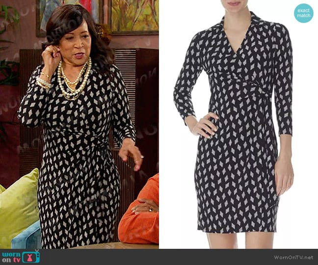 Anne Klein Leo Printed Faux-Wrap Dress worn by Paulina Price (Jackée Harry) on Days of our Lives