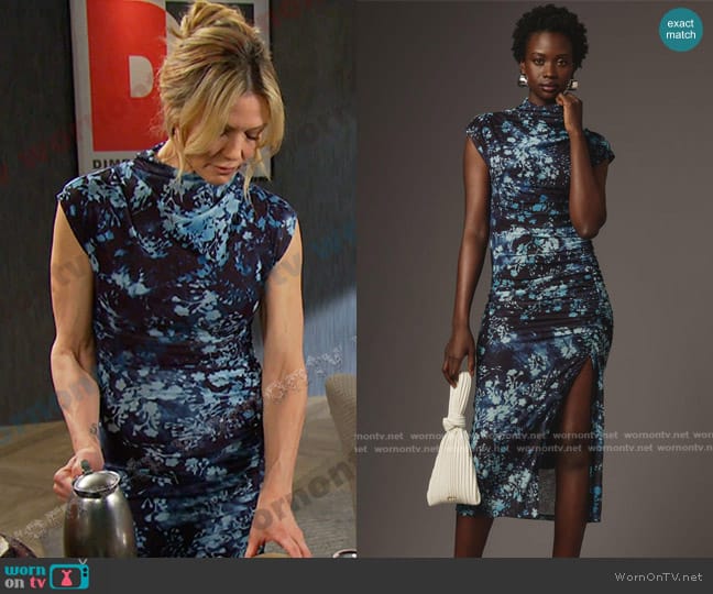 Anthropologie The Maya Ruched Cowl-Neck Dress Mesh Edition worn by Kristen DiMera (Stacy Haiduk) on Days of our Lives