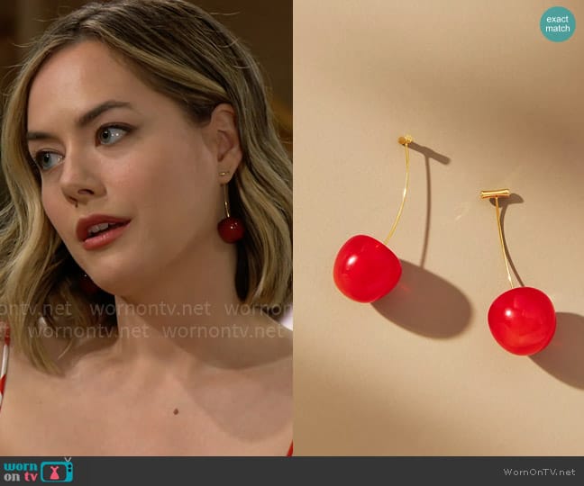 Anthropologie Cherry Drop Earrings worn by Hope Logan (Annika Noelle) on The Bold and the Beautiful