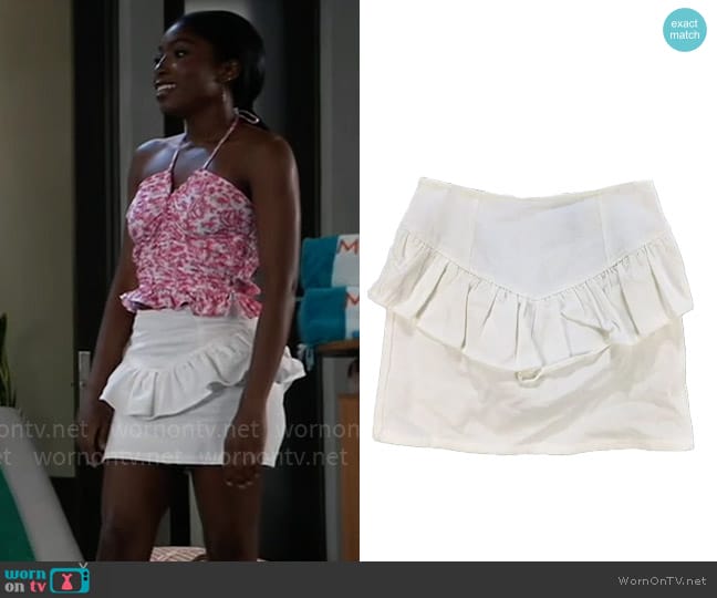 Aqua Ruffled Mini Skirt worn by Trina Robinson (Tabyana Ali) on General Hospital