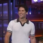 Asher Grodman’s knit contrast polo on The Kelly Clarkson Show