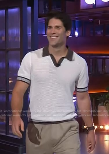 Asher Grodman's knit contrast polo on The Kelly Clarkson Show