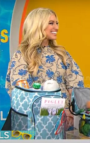 Ashley Bellman's beige and blue floral dress on CBS Mornings