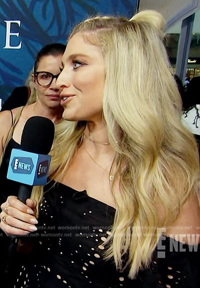 Ashley Bellman’s black eyelet mini dress on E! News