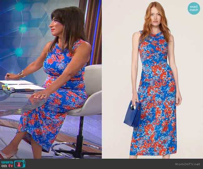 Atlein Collective Ruched Floral Midi Dress worn by Michelle Miller on CBS Mornings