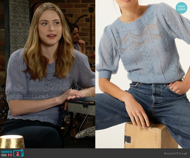 Autumn Cashmere Square Neck Puff Sleeve Stitchery Top worn by Claire Grace (Hayley Erin) on The Young and the Restless