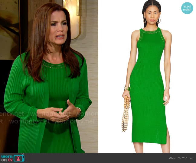 Autumn Cashmere Halter Rib dress W/ Hand Crochet Trims in Clover worn by Chelsea Lawson (Melissa Claire Egan) on The Young and the Restless