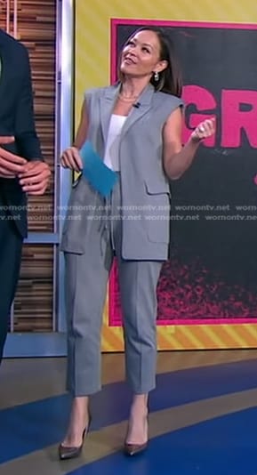 Eva’s grey oversized vest and cropped pants on Good Morning America