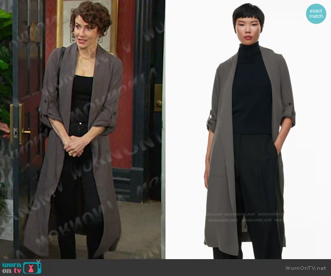 Babaton New Kahlo Robe in Coal Grey worn by Sarah Horton (Linsey Godfrey) on Days of our Lives