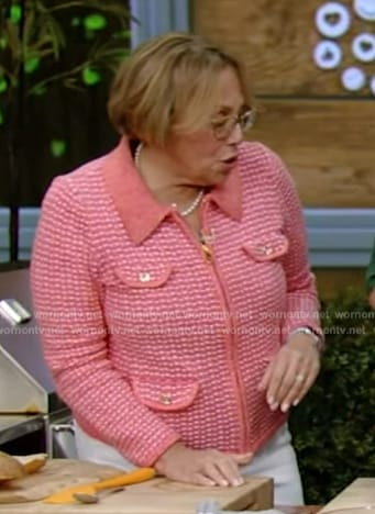 Barbara Costello's pink tweed jacket on Live with Kelly and Mark