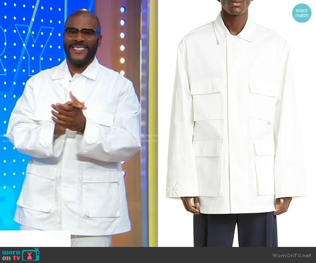 Balenciaga Cotton Gabardine Cargo Jacket worn by Tyler Perry on Good Morning America