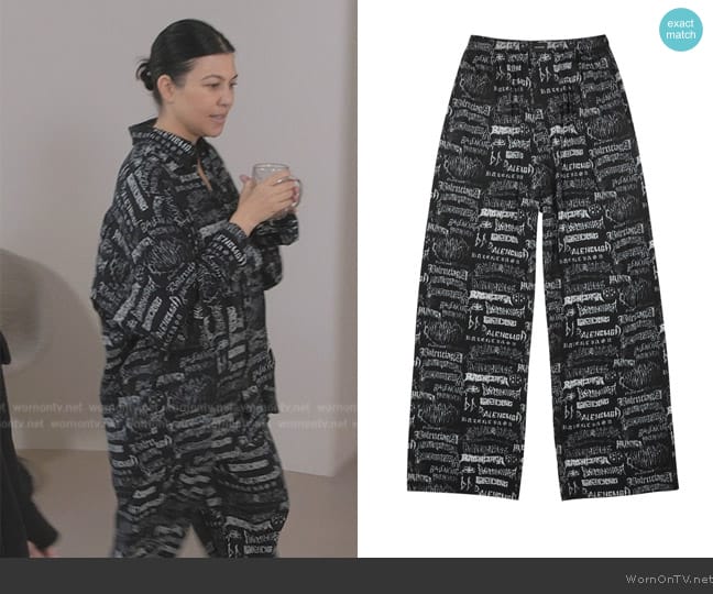 Balenciaga DIY Metal logo-print trousers worn by Kourtney Kardashian (Kourtney Kardashian) on The Kardashians