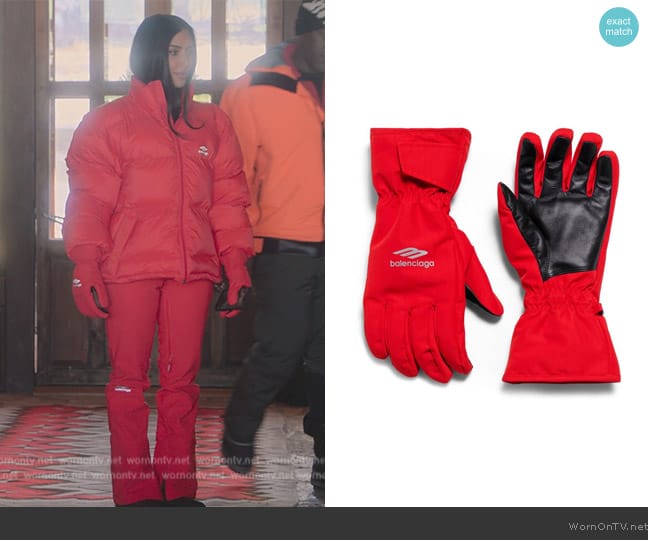 Balenciaga Sports Icon Nylon and Leather Ski Gloves worn by Kim Kardashian (Kim Kardashian) on The Kardashians