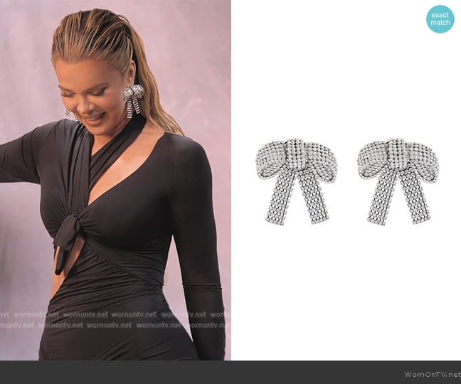 Balenciaga Bow Embellished Earrings Silver worn by Khloe Kardashian (Khloe Kardashian) on The Kardashians