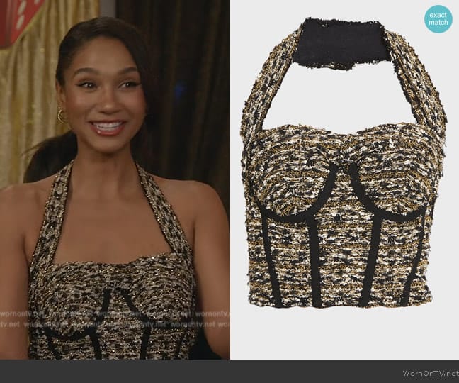 Balmain Tweed Halter Bustier Top worn by Layla Keating (Greta Onieogou) on All American