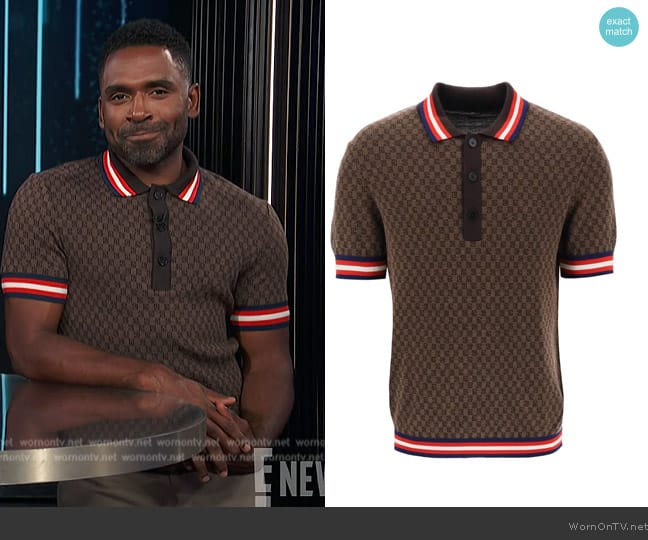 Balmain Mini Monogram Jacquard Polo Shirt worn by Justin Sylvester on E! News