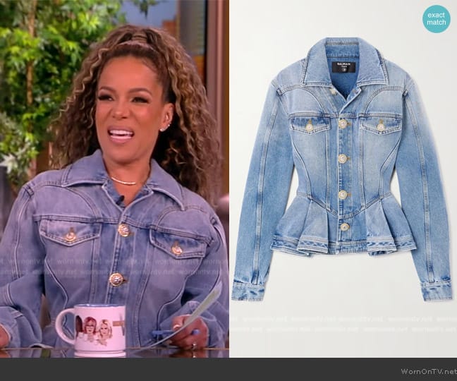 Balmain Peplum Denim Jacket with Gold-Tone Buttons worn by Sunny Hostin on The View