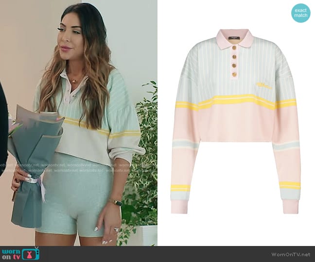 Balmain Striped Cotton Crop Top worn by Taleen Marie (Taleen Marie) on The Real Housewives of Dubai