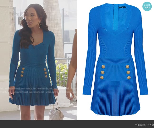 Balmain Button-embellished ribbed minidress worn by Katie Ginella on The Real Housewives of Orange County