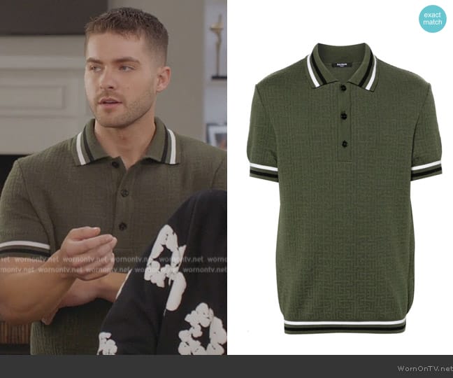 Balmain Monogram-jacquard polo shirt worn by Asher Adams (Cody Christian) on All American