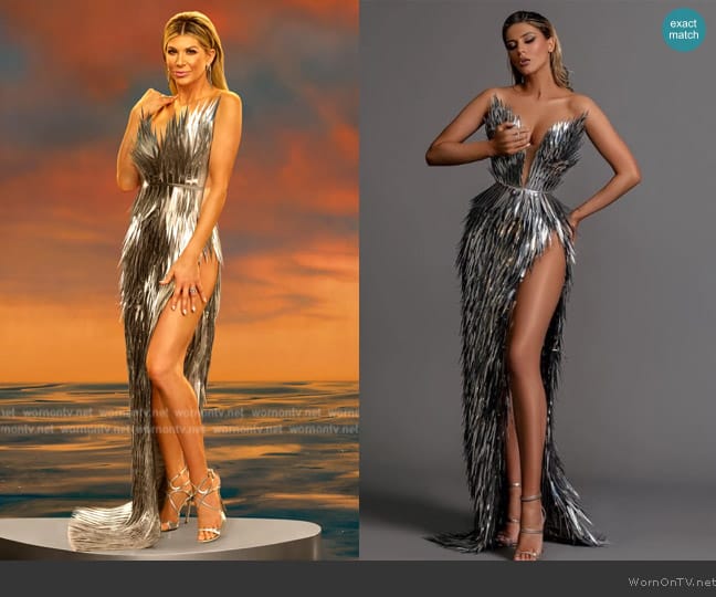 Balysah Couture Silver Gown worn by Alexis Bellino on The Real Housewives of Orange County