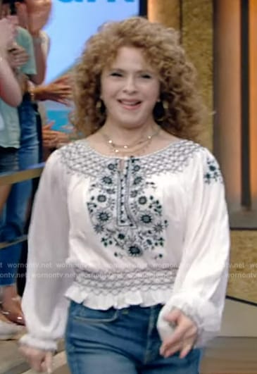 Bernadette Peters' white embroidered top on Live with Kelly and Mark