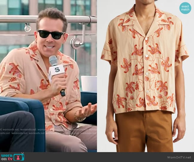 Bode Bougainvillea Embroidered Camp Shirt in Pink worn by Ryan Reynolds on Today