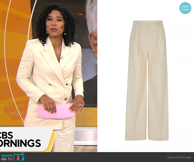 BOSS Relaxed-Fit Trousers in a Slub Cotton Blend worn by Adriana Diaz on CBS Mornings