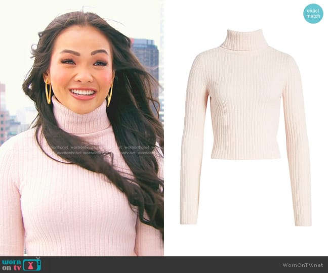 BP Rib Crop Turtleneck Sweater in Pink Crystal worn by Jenn Tran on The Bachelorette